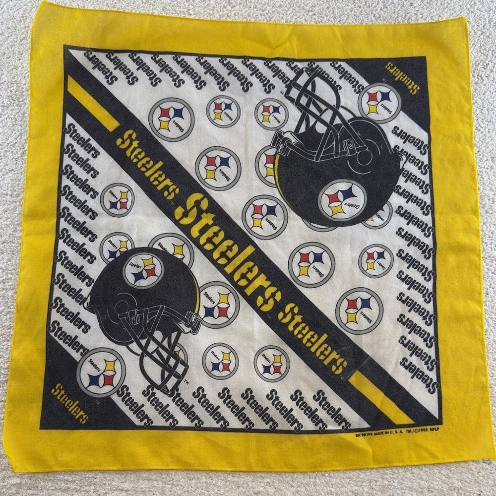 1995 Pittsburgh Steelers Bandana Vintage NFL Yellow Black Made USA Football